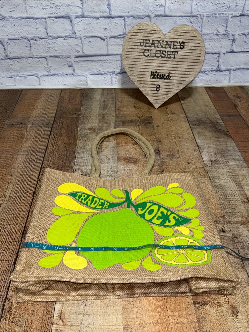Trader Joe's Reusable Jute Tote Bag Lemon Lime Print Eco-Friendly Burlap - Picture 2 of 9